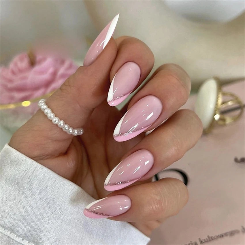 Aiertu Medium-length Acrylic Almond Fake Nails Art Cool Hottie Girl Wear False Nails Europe and USA Press on Nail Removable French Nail Aiertu