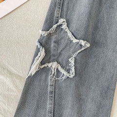 Aiertu Denim Popular Ins Fashion Korean With Star Spring Autumn New High Waist Straight Leg Loose Fitting Jeans Aiertu