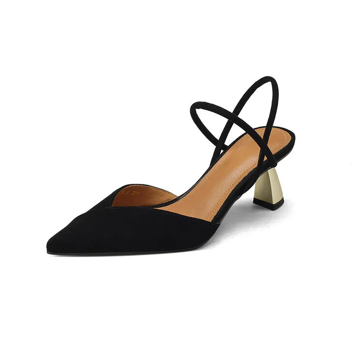 Aiertu  Summer Woman Shoes Sheep Suede Leather Shoes for Women Pointed Toe Thin Heel Women Sandals Slingback High Heels Retro Shoes Aiertu