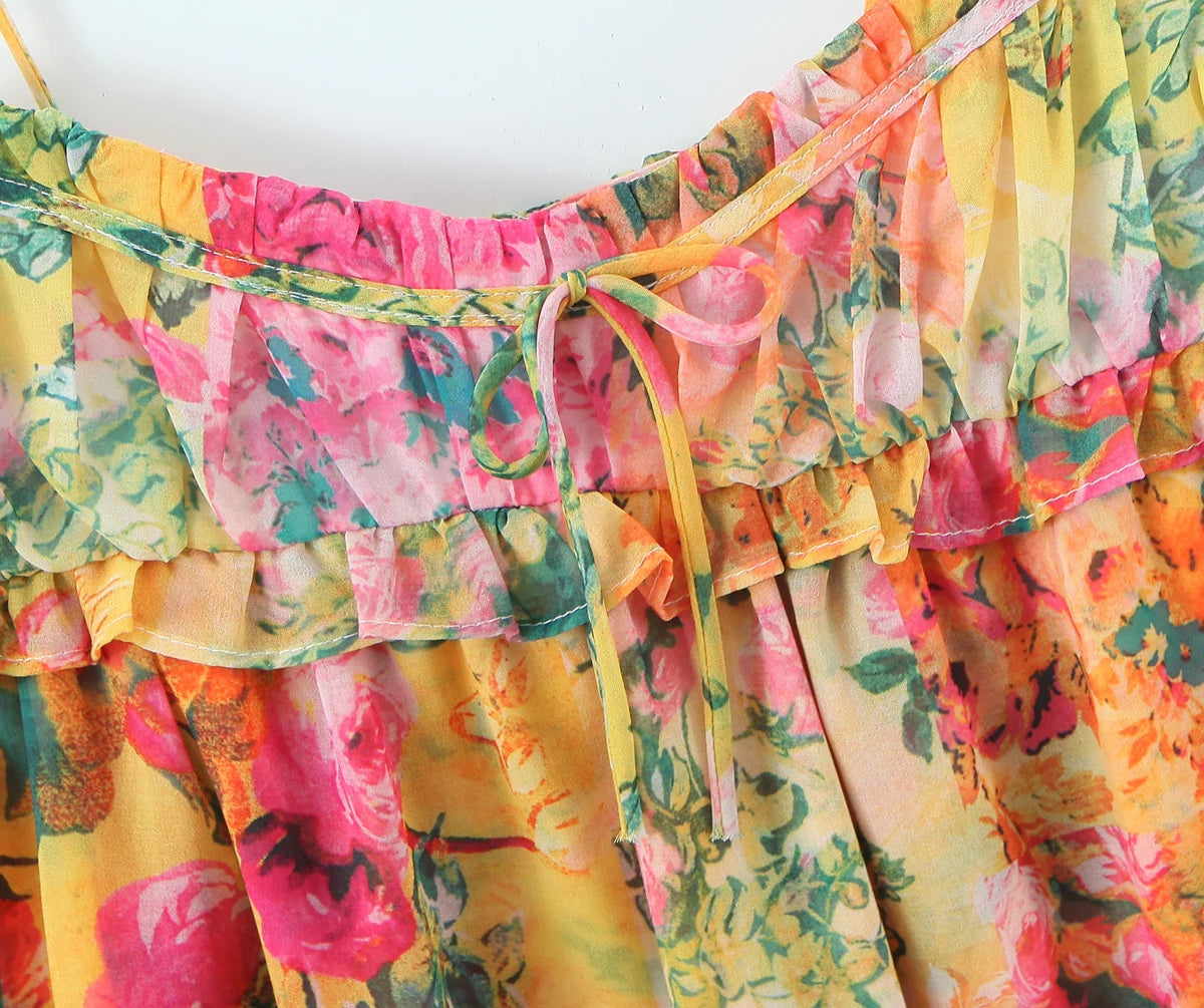 AIERTU  -  Summer Women Multicolor Floral Print Sling Short Dresses  Sexy Sleeveless Female Holiday Boho Beach Robe Aiertu
