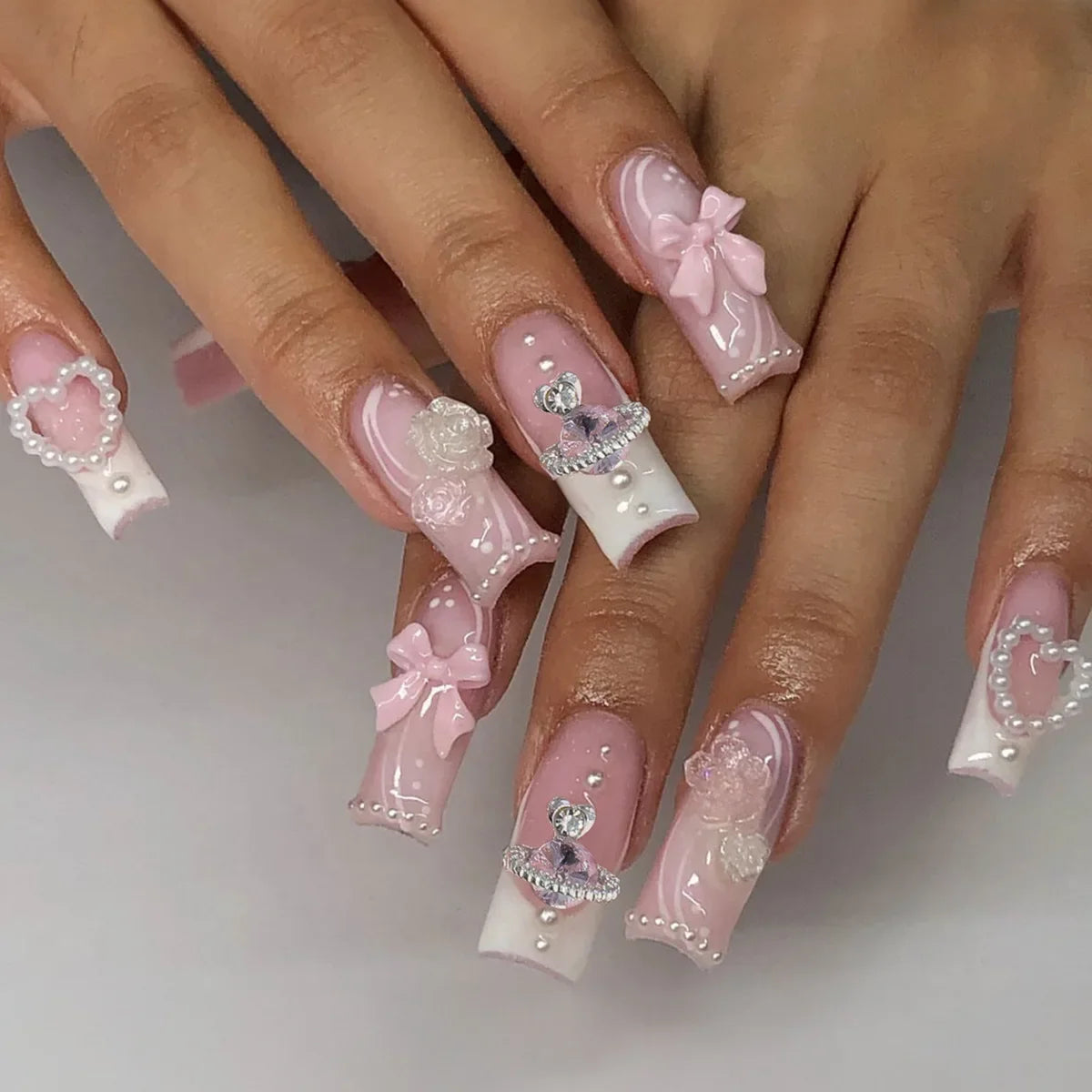 Aiertu 24pcs Artifical Bails With Glue Fake Nail Tips With Design Detachable Press On Nails Long Fake Nail Finished Nail Piece Sticker Aiertu
