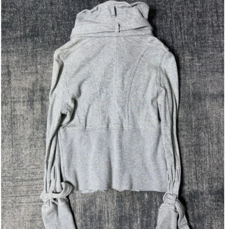 AIERTU  -  Women's Y2K Hoodie Grey Slim Fit Waist Cinched Zip Up High Neck Multi Zipper Streetwear Cropped Sweatshirt Fall Sudaderas Aiertu