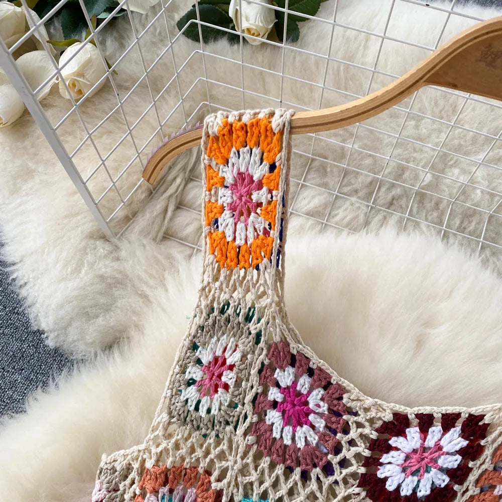 Aiertu Sunmmer Knitted Dress Hook Flower Hollow Out Tassel Women Slim Streetwear Original Design Fashion Vintage Dress Aiertu