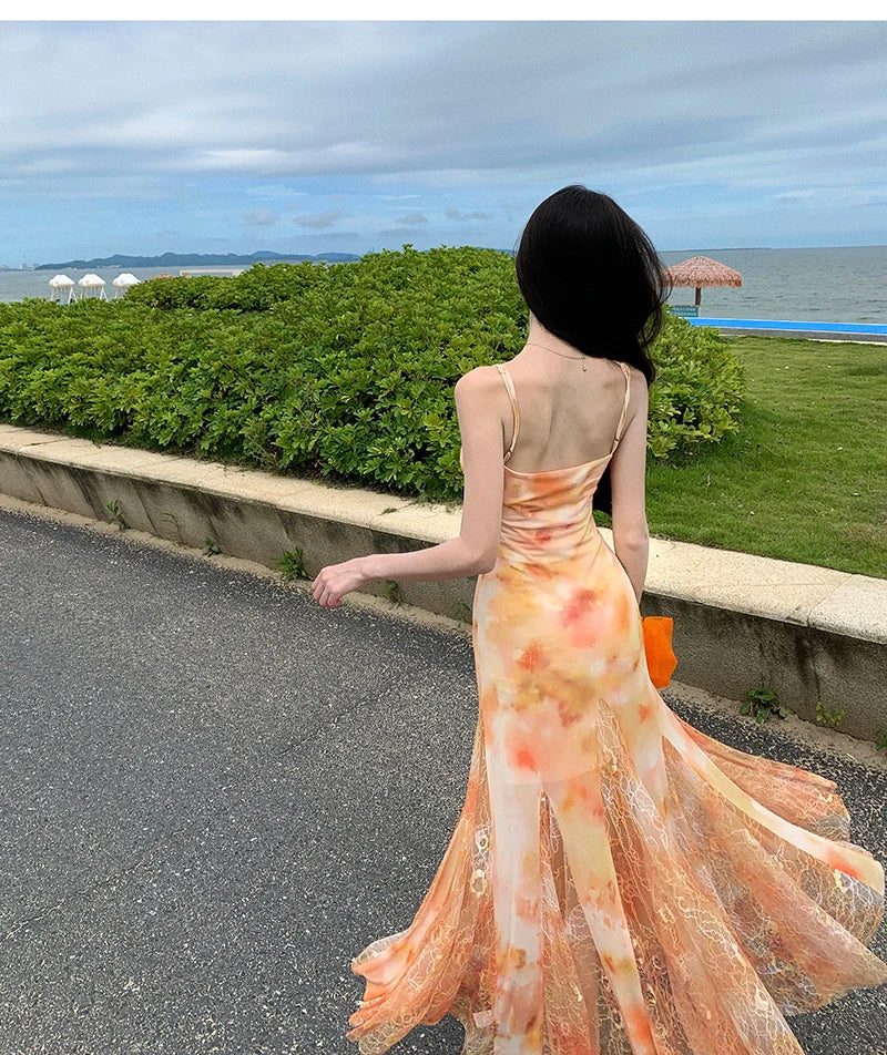 Aiertu Spaghetti Strap Floral Women Summer Dress Sleeveless Bodycon Elegant Fishtail Slim Clothes Sexy Female Casual Dresses Robe Mujer Aiertu