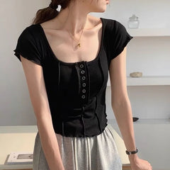Aiertu T-shirts Women Skinny Inside Korean Fashion Spring Sexy Ladies Daily Long Sleeve Minimalist Solid Simple Chic Cozy Crops Design aiertu