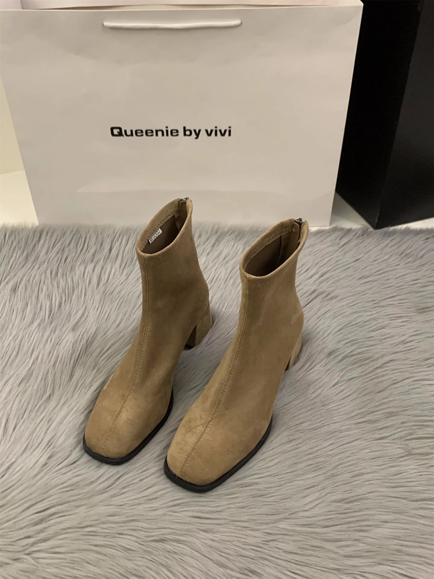Boots Women New Shoes Luxury Designer silver  Ankle Fashion Pointy Med Ladies Rubber Autumn Rome Hoof Heels Flock Solid Sli Aiertu