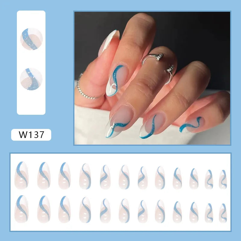 Aiertu 24pcs/Box Ballerina Nail Tip Purple with Design Manicure Patches Fresh Floral Almond False Nails Press on Med Nails Detachable Aiertu