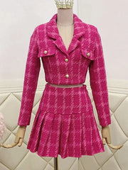 Aiertu Fall Small Fragrance Vintage Tweed Two Piece Set Women Crop Top Woolen Short Jacket Coat + Mini Skirts Sets Sweet 2 Piece Suits Aiertu