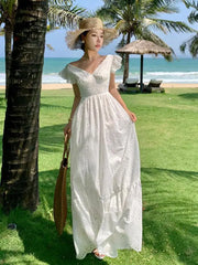 Aiertu Women White V-neck Backless Bandage Evening Party Dress Fashion New Hollow Out Long Sleeve Elegant Slim A-line Sundress Vestidos Aiertu
