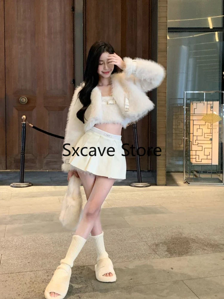 Aiertu Sexy 3 Piece Skirt Set Women Casual Long Sleeve Coat + Bodycon Tube Tops + Sweet Mini Skirt Evening Party Clothing Autumn Aiertu