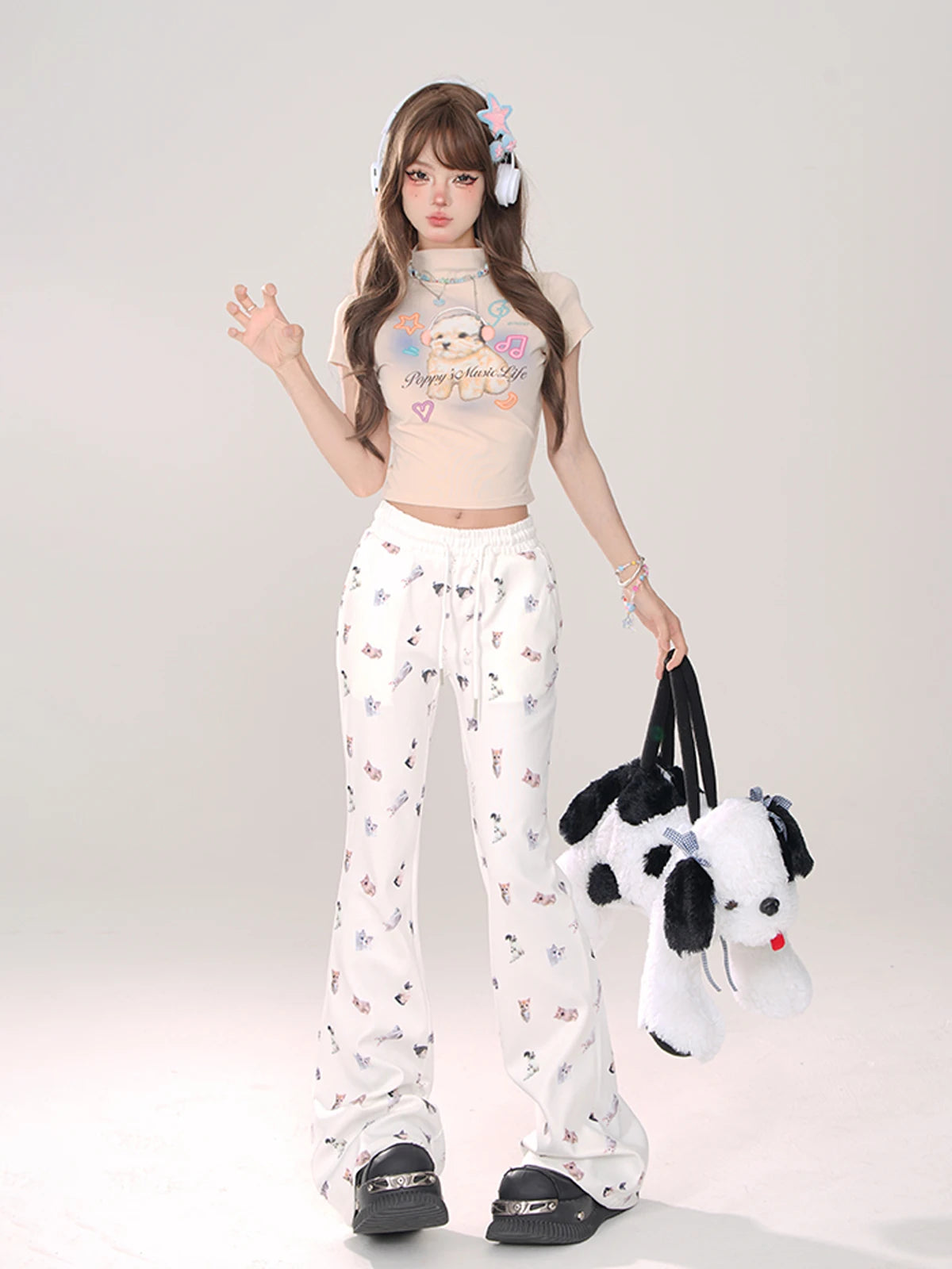 Aiertu Cat print slim casual pants Aiertu