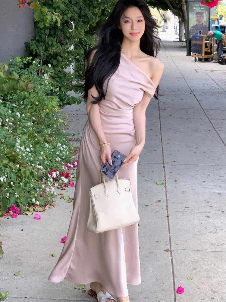 Aiertu Vintage Elegant Evening Party Dresses Women Summer Solid Fashion Korean Y2k Design Dress Female Irregular Slim Casual Clothing Aiertu