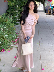 Aiertu Vintage Elegant Evening Party Dresses Women Summer Solid Fashion Korean Y2k Design Dress Female Irregular Slim Casual Clothing Aiertu