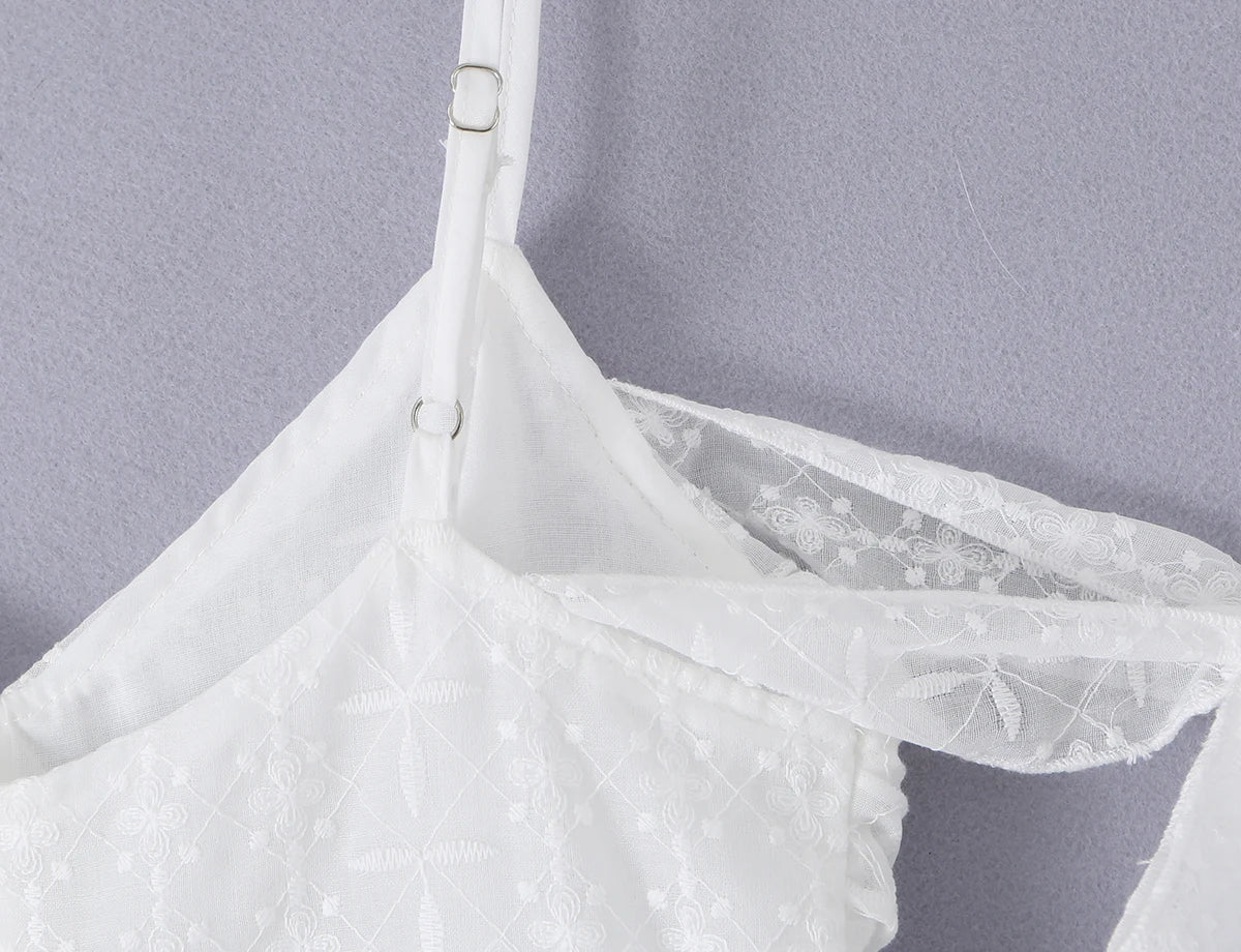 AIERTU  -  Summer White Lace Mini Dress Women Off Shoulder Tie Detail Sleeve V Neck Beach Party Irregular Dress Aiertu