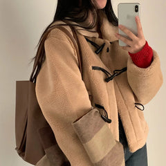 AIERTU  -  Autumn Winter Korean Fashion High Street Coat Women Lapel Collar Toggle Warm Loose Short Coat Casual Sweet Chic Shearling Coat Aiertu