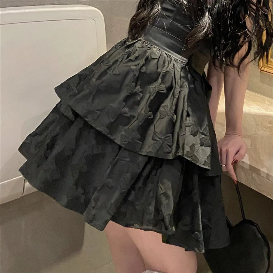 Aiertu Winter Black Sexy Strap Dress Women Patchwork Elegant Slim Casual Mini Dress Female Korean Fashion Bow Designer Party Dress Aiertu
