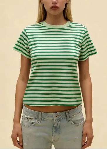 AIERTU  -  Women Striped Short Sleeve Crew Neck T Shirt Basic Tops Summer Casual Tee Loose Fit T-Shirts Aiertu