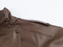 AIERTU  -  Solid Leather Moto Jacket For Women Winter Turtleneck Retro Coats Fashion Asymmetry Elegant Vintage PU Jackets New Aiertu