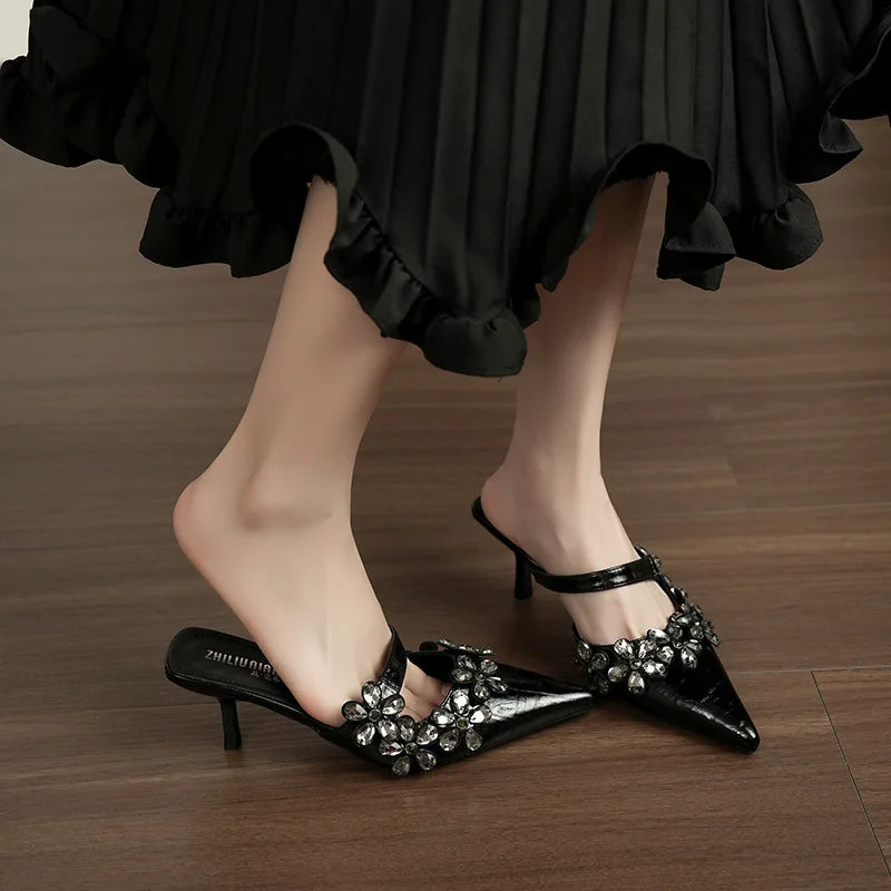 AIERTU  -  Elegant Women Shoes Exquisite Rhinestone Flower High Heeled Sandals for Woman French Casual Shoes Designer Shoes Sandalias Mujer Aiertu