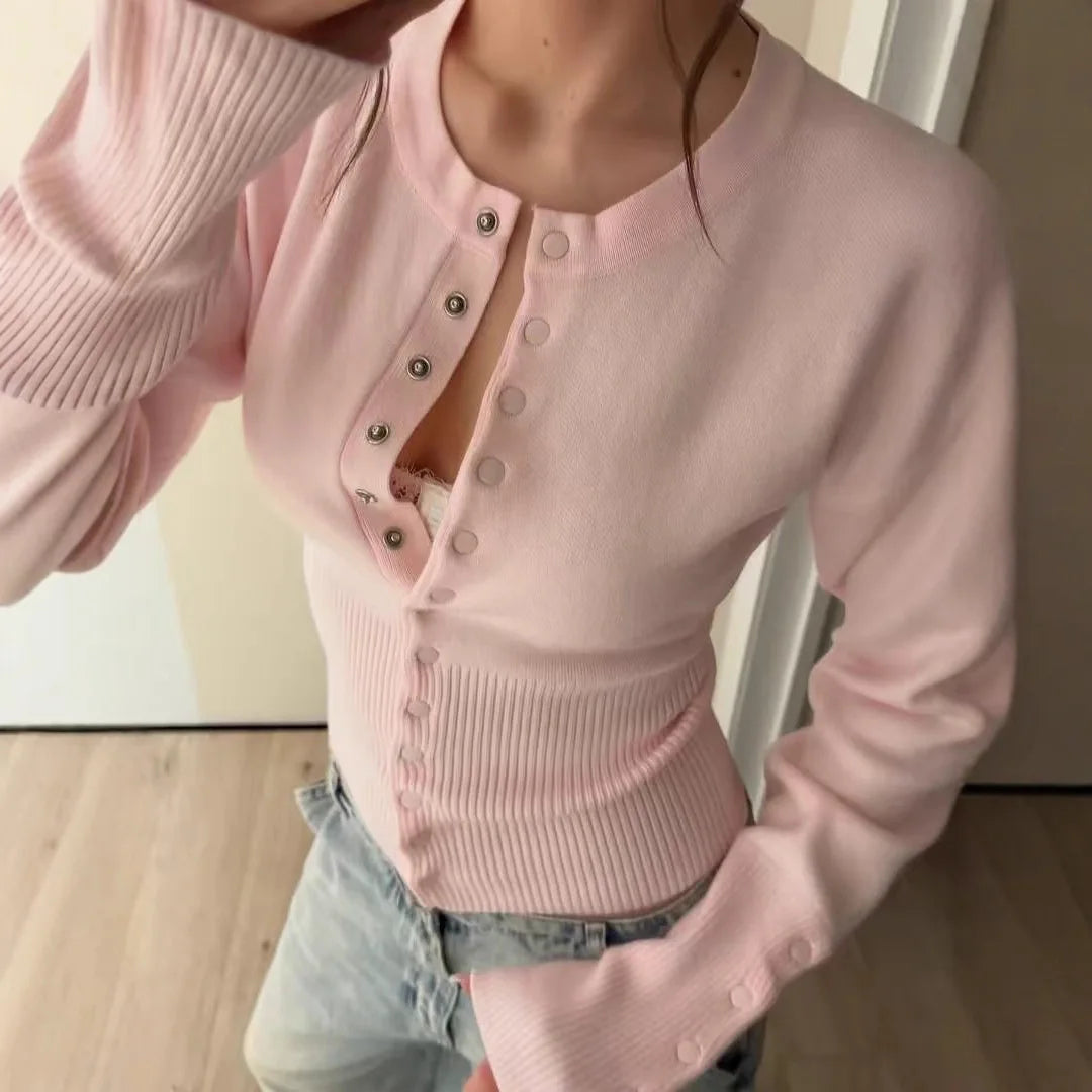 AIERTU  -  Autumn and Winter New French Classic Temperament Round Neck Casual Knitted Cardigan Top Women's Sweater Aiertu