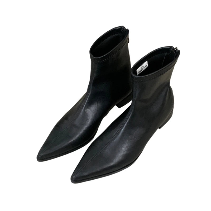 Ankle Boots Women Chunky Heels Pointed Toe Winter Shoes Women Flat Short Boot Brand Zipper Chelsea Booties Zapatillas Mujer Aiertu