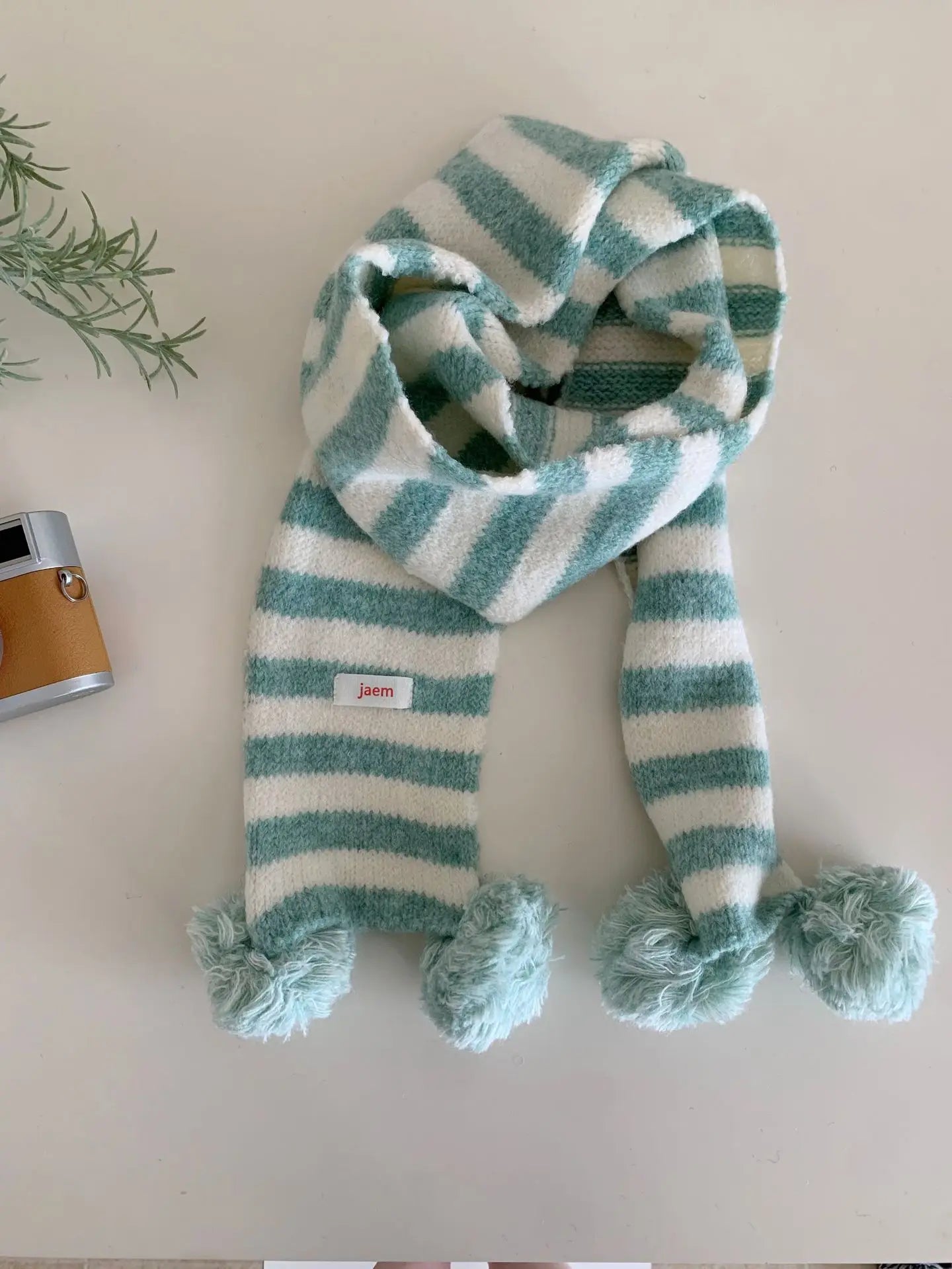 AIERTU  -  Cute Pom Pom Striped Ins Knit Girls Scarf Y2K Subculture Long Korean Warm Scarf Daily Outdoor Winter New Neck Warmer Aiertu