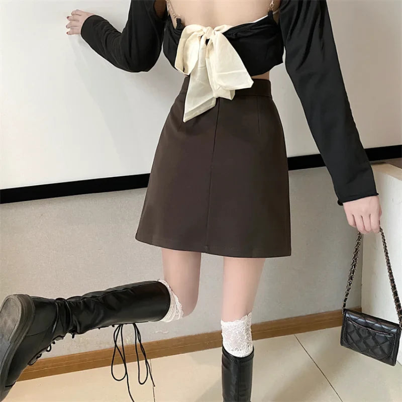 Aiertu DRESS TO IMPRESS Summer Mini Skirts Women Faldas A-line Solid Hot Soft Simple Stylish High Waist Office Ladies All-match Retro Trendy Minimalist aiertu