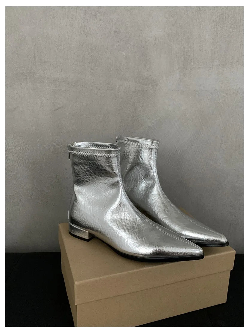 Ankle Boots Women Chunky Heels Pointed Toe Winter Shoes Women Flat Short Boot Brand Zipper Chelsea Booties Zapatillas Mujer Aiertu