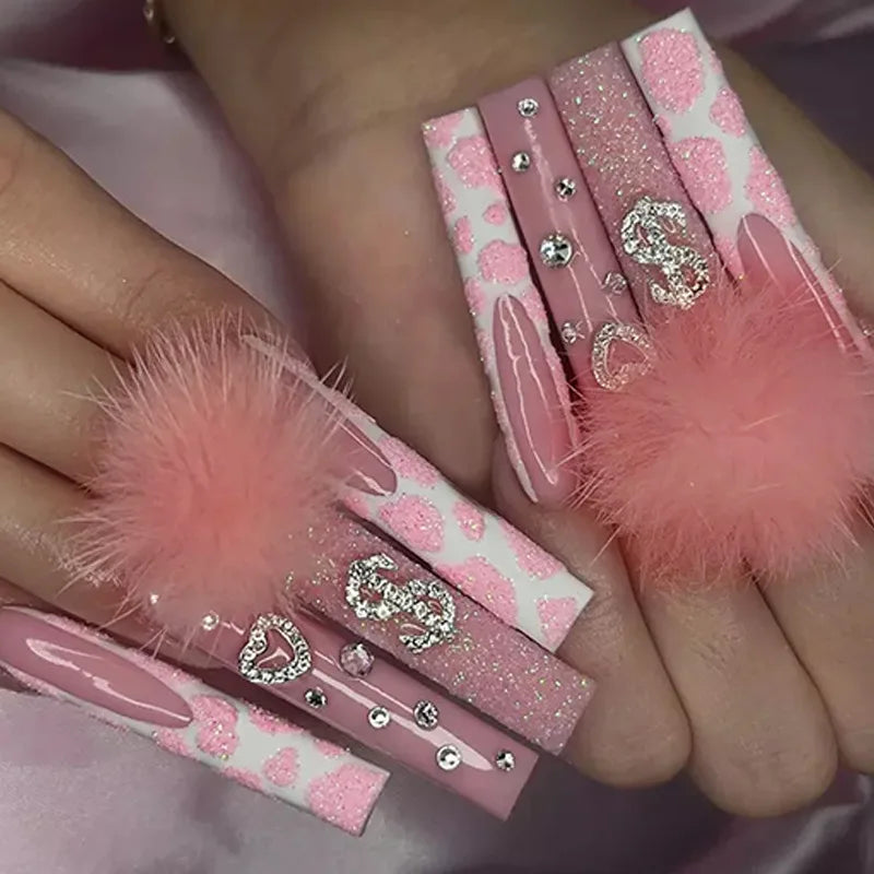 Aiertu 24Pcs Long Ballet False Nails with Bow Designs Pink Coffin Press on Nails Wearable French Fake Nail Full Cover Manicure Tips Aiertu