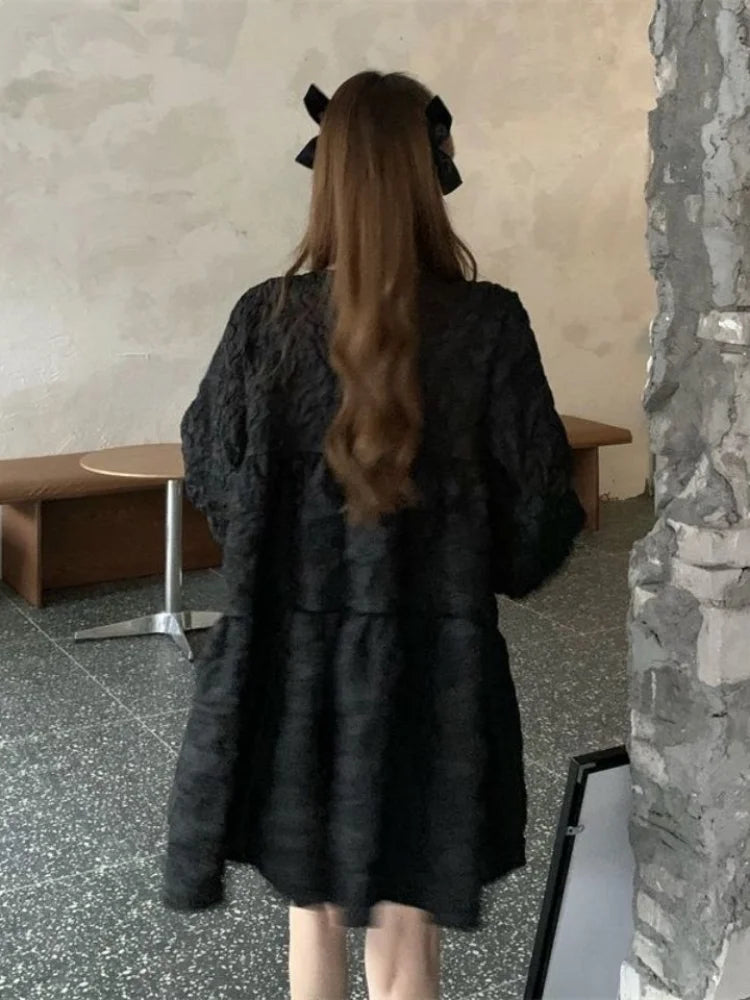 Aiertu Gothic Harajuku Oversized Black Dress Women Goth School Student Long Sleeve Short Dresses Autumn Korean Fashion Kpop Aiertu