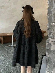 Aiertu Gothic Harajuku Oversized Black Dress Women Goth School Student Long Sleeve Short Dresses Autumn Korean Fashion Kpop Aiertu