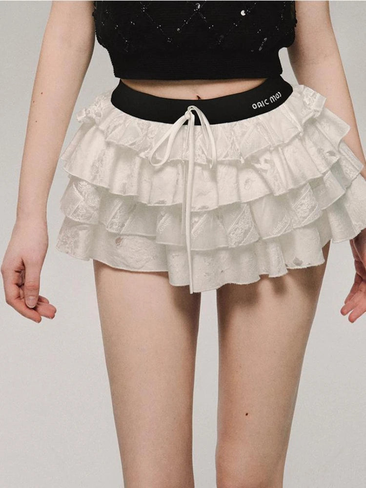 Aiertu Cuquette Y2k Ruffles Kawaii Cute Cake White Mini Skirt Hotsweet Mall Gorh Gothic E-girls Emo Skirts 2024 Spring Summer Aiertu
