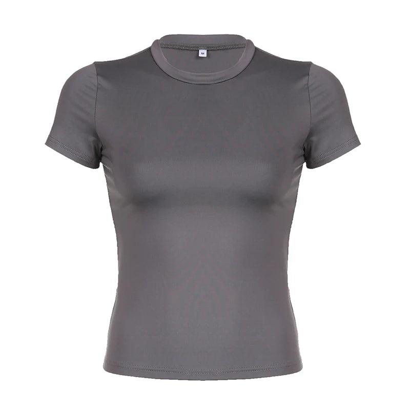 Aiertu Basic Solid Crop Top Short Sleeve Crewneck Skinny T-shirt Summer Casual Tee for Women y2k Vintage Top Harajuku Streetwear Aiertu