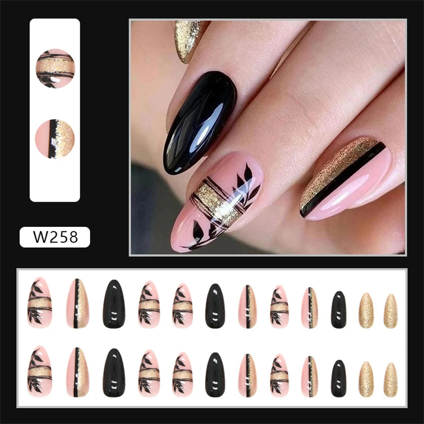 Aiertu 24pcs/Box Ballerina Nail Tip Purple with Design Manicure Patches Fresh Floral Almond False Nails Press on Med Nails Detachable Aiertu