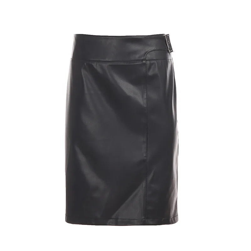 AIERTU  -  PU Bodycon High Waist Midi Skirt Pencil Knee Length Side Zipper Glossy Smooth Night Out Party Solid Color Skirt Aiertu