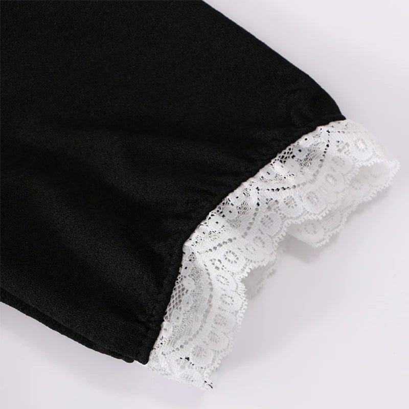 Aiertu 2024 Coquette Black Kawaii Lolita Style Dress Mori Girl Fairy Cute Lolita Peter Pan Collar Puff Sleeve Dress Fashion Women Aiertu