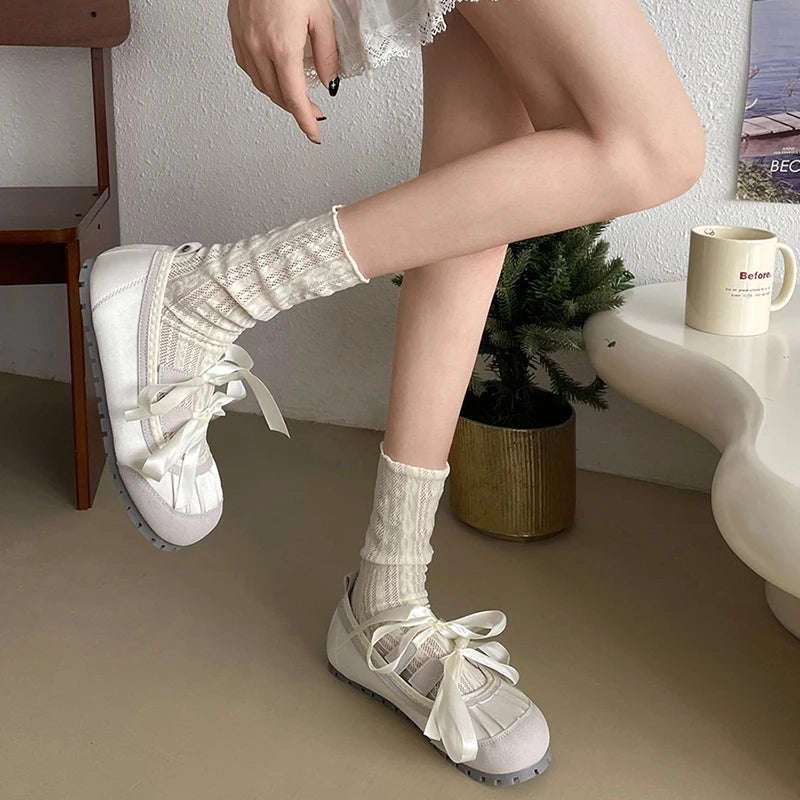 Aiertu Back  to school 2024 Autumn Lace Up Women Ballet Flat Shoes Fashion Shallow Non Slip Ladies Comfort Round Toe Mary Jane Shoes Aiertu