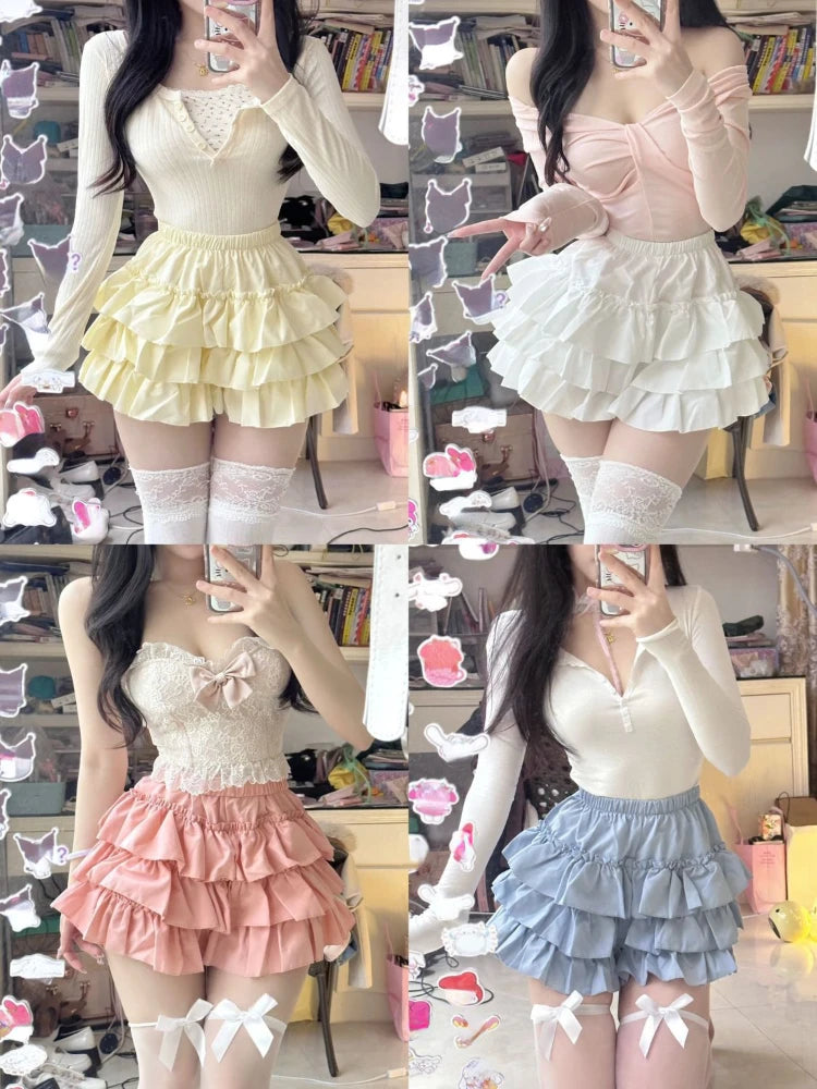 Aiertu Summer 2000s Kawaii Sweet Cake Skirts Casual Sweet High Waist Y2k Mini Skirts Women Japanese Style Fashion Slim Shorts Hot Gilrs Aiertu