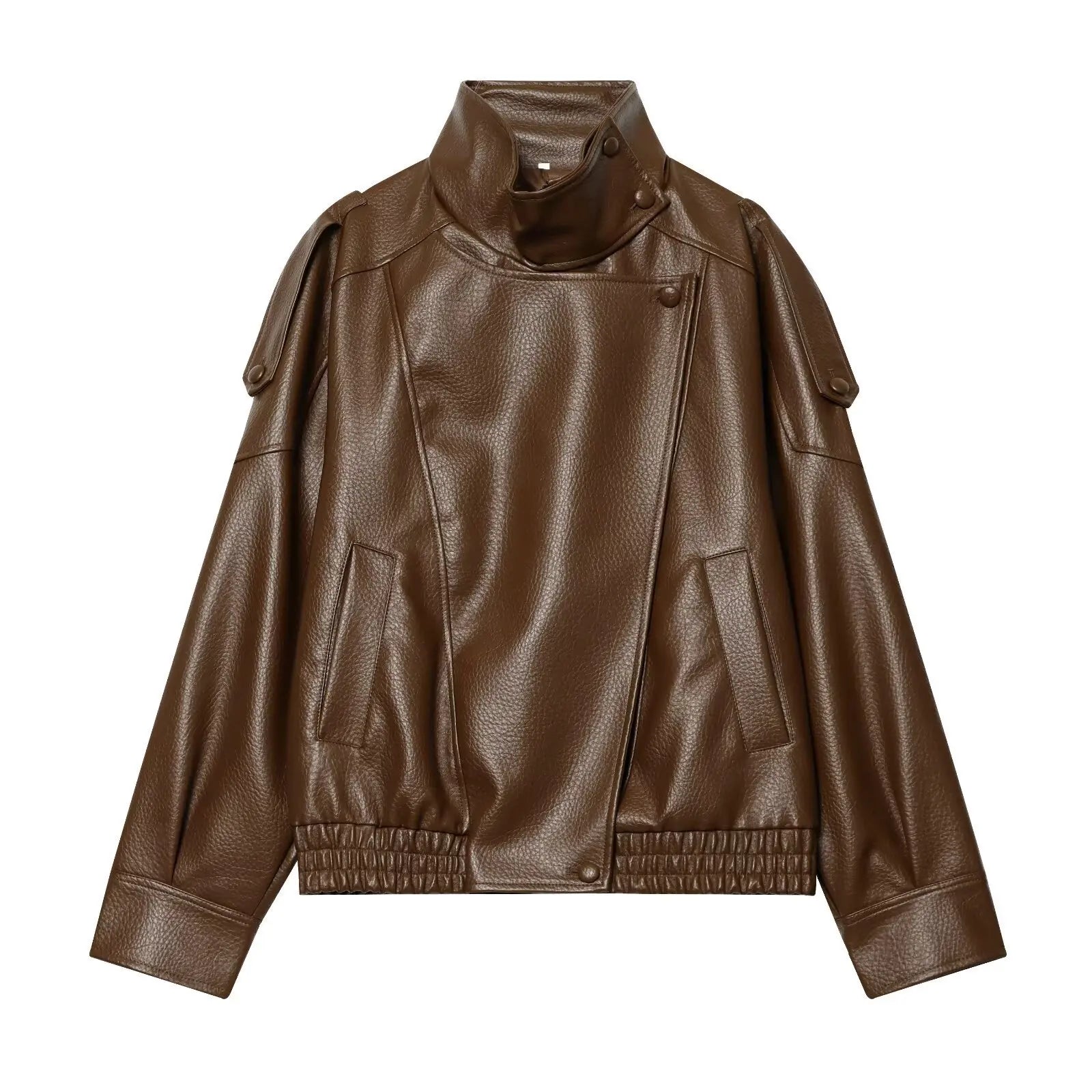 AIERTU  -  Solid Leather Moto Jacket For Women Winter Turtleneck Retro Coats Fashion Asymmetry Elegant Vintage PU Jackets New Aiertu
