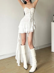 Y2k Aesthetic Irregular Ruffled Dress Sexy Backless Harajuku Pleated Dresses Streetwear Sleeveless Bodycon Vestido De Mujer Aiertu