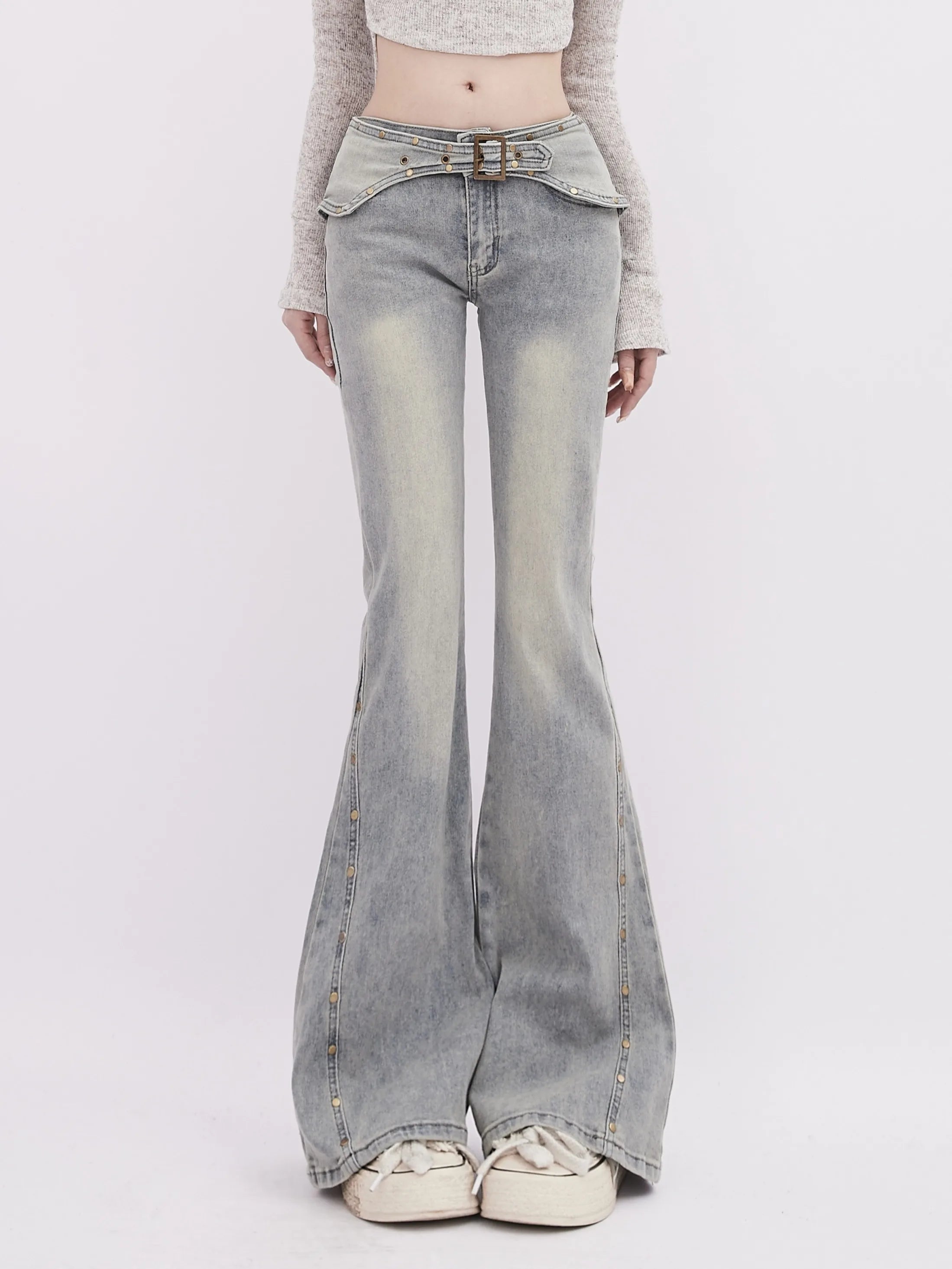 Aiertu Women's Light Blue Flare Jeans Baggy Harajuku Vintage Denim Trousers Y2k Jean Pants Japanese 2000s Style Trashy Oversize Clothes Aiertu