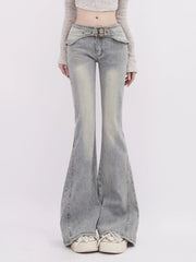 Aiertu Women's Light Blue Flare Jeans Baggy Harajuku Vintage Denim Trousers Y2k Jean Pants Japanese 2000s Style Trashy Oversize Clothes Aiertu
