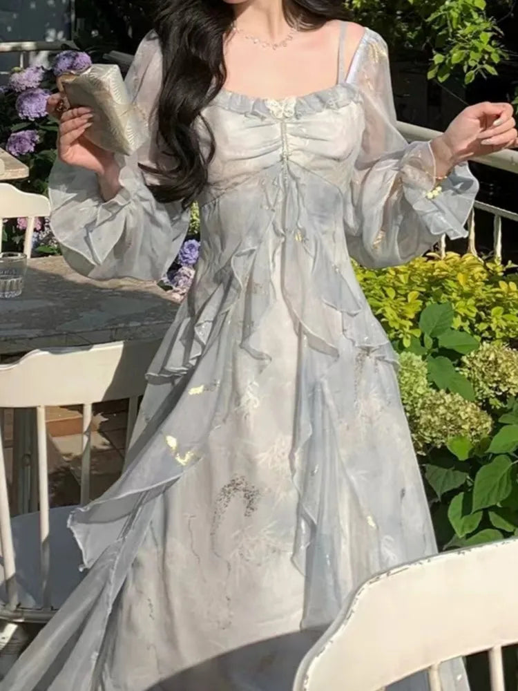 Aiertu Summer Women Fashion Print Casual Midi Dress Spaghetti Strap Vintage A-Line Party Birthday Clothes Female Vestidos Long Robe New Aiertu