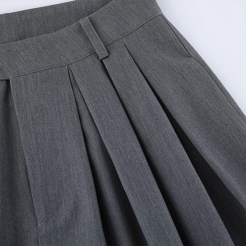 AIERTU  -  French Stylish Commuter Gray Pleated Harem Pants for Women Summer Fashion High Waist Chic Baggy Trousers with Pockets Aiertu