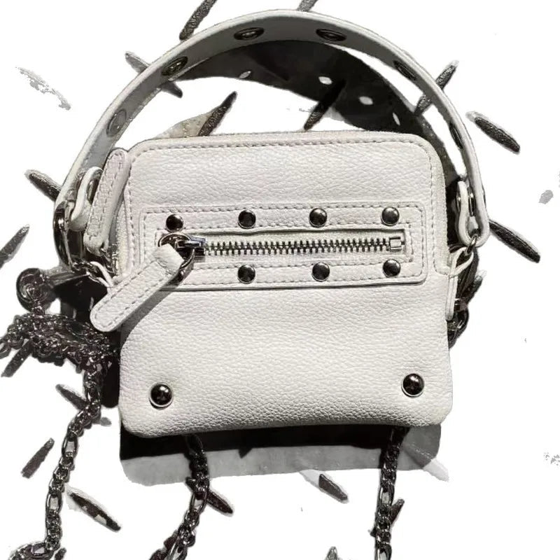 AIERTU  -  Motorcycle Rivet Chain Crossbody Carry Small Square Bag Wallet Fashionable Hanging Bag Hip Hop Retro Street Trend Mini Card Bag Aiertu