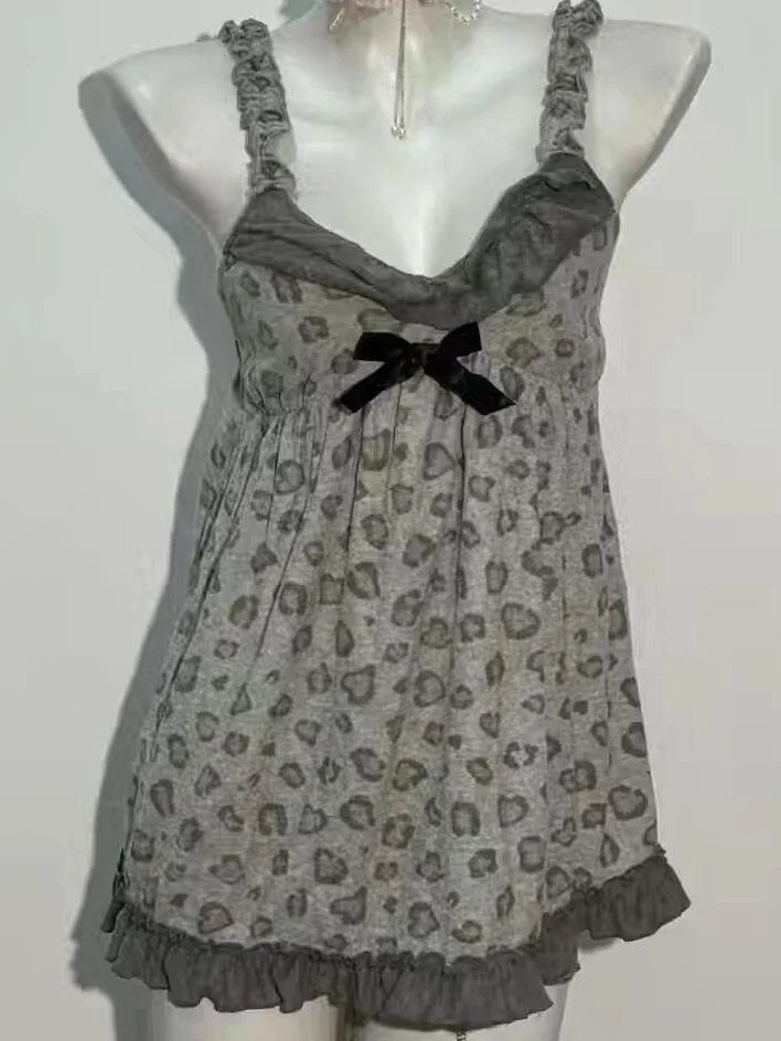AIERTU  -  Sexy Leopard Print Dress Y2k Vintage Goth Punk Slim WomanClothes Aesthetic Harajuku Backless Summer Sleeveless Dresses Gyaru 90s Aiertu