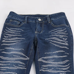 AIERTU  -  Women's Low Waist Flare Jeans Rhinestone Wave Pattern Bootcut Denim Pants Y2K Vintage Slim Fit Bell Trousers Streetwear Outfit Aiertu