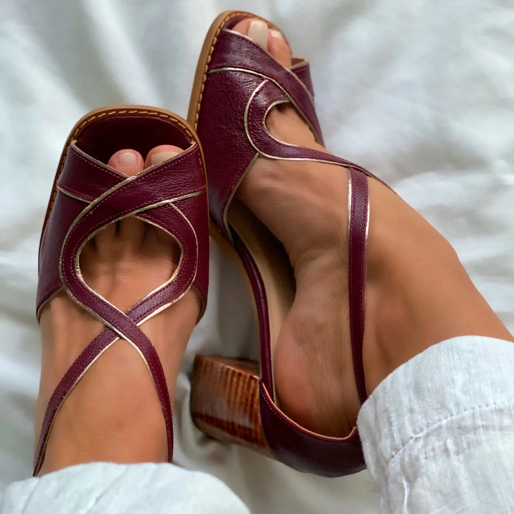 Aiertu Ladies Pumps Fashion Square Toe Mid Heel Shoes for Women Mixed Colors Retro Hollow Handmade Sandals Slip-On Comfort High Heels Aiertu