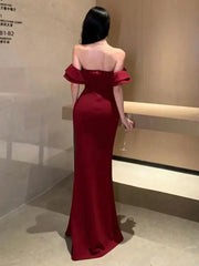 Aiertu Women's Sexy Backless High Split Ruffles Wrapped Hip Dress, Elegant Luxury Off Shoulder Party Evening Dresses, Red, Summer, 2024 Aiertu