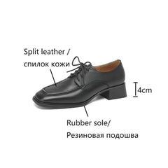 Aiertu NEW Spring/Autumn Women Shoes Square Toe Women Loafers Chunky Heel Shoes Split Leather Shoes for Women Retro Lace up Women Pumps Aiertu